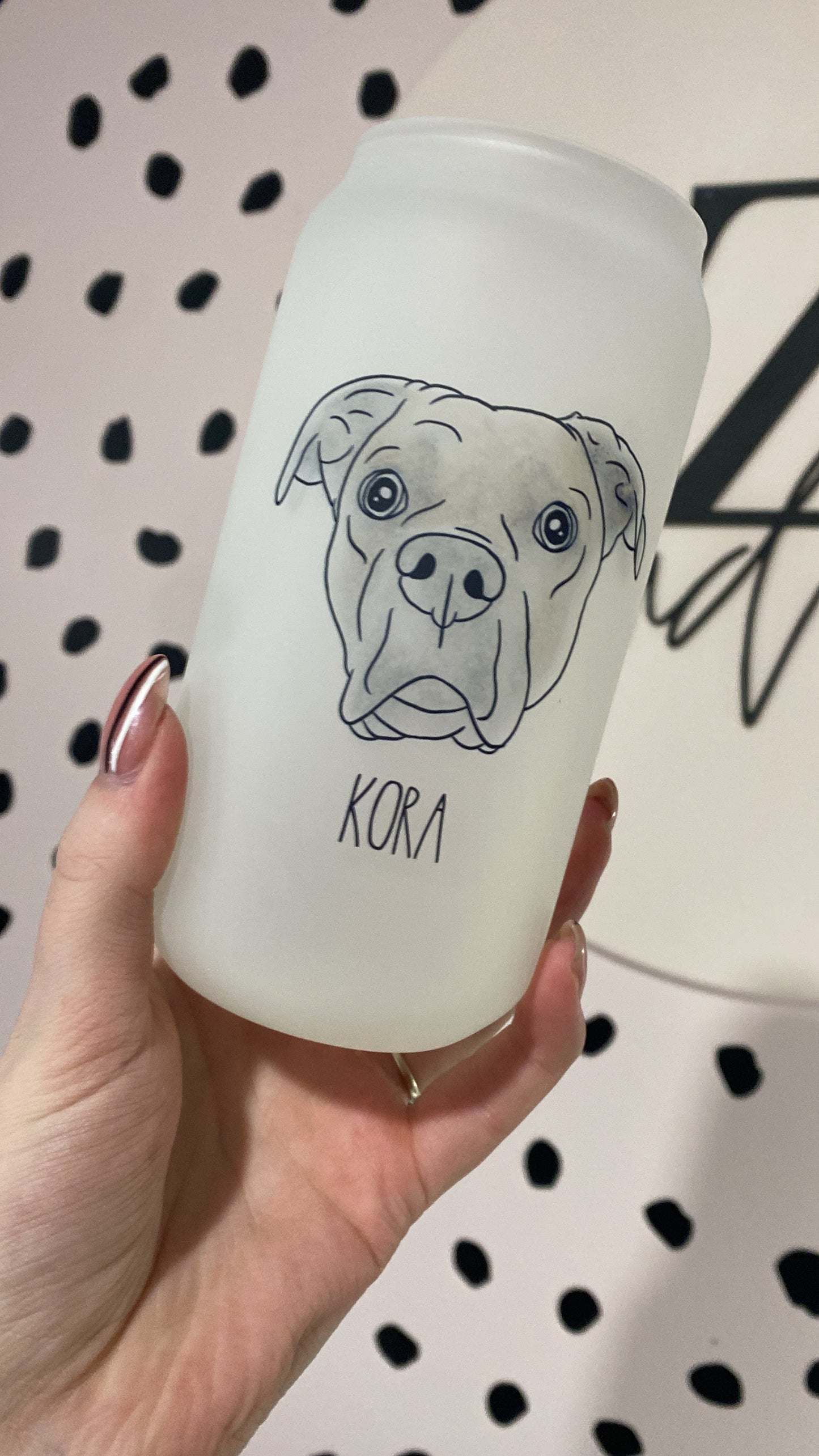 Coloured Pet Portrait Glass Cup Frosted